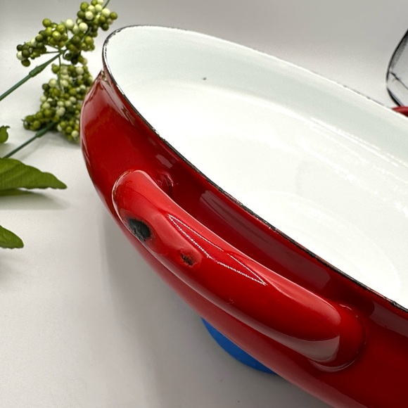 Dansk LG 14” Paella Pan. Red Enamel over Steel Curved Pot. Spots of Damage - Picture 12 of 16